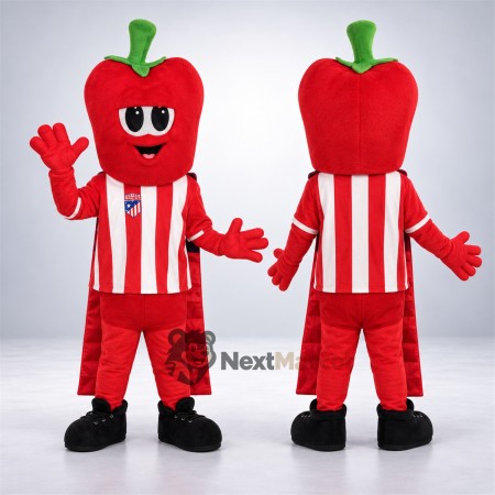 Bell Pepper Mascot Costume - Red, Striped Shirt Bell Pepper Mascot Costume - Red, Striped Shirt