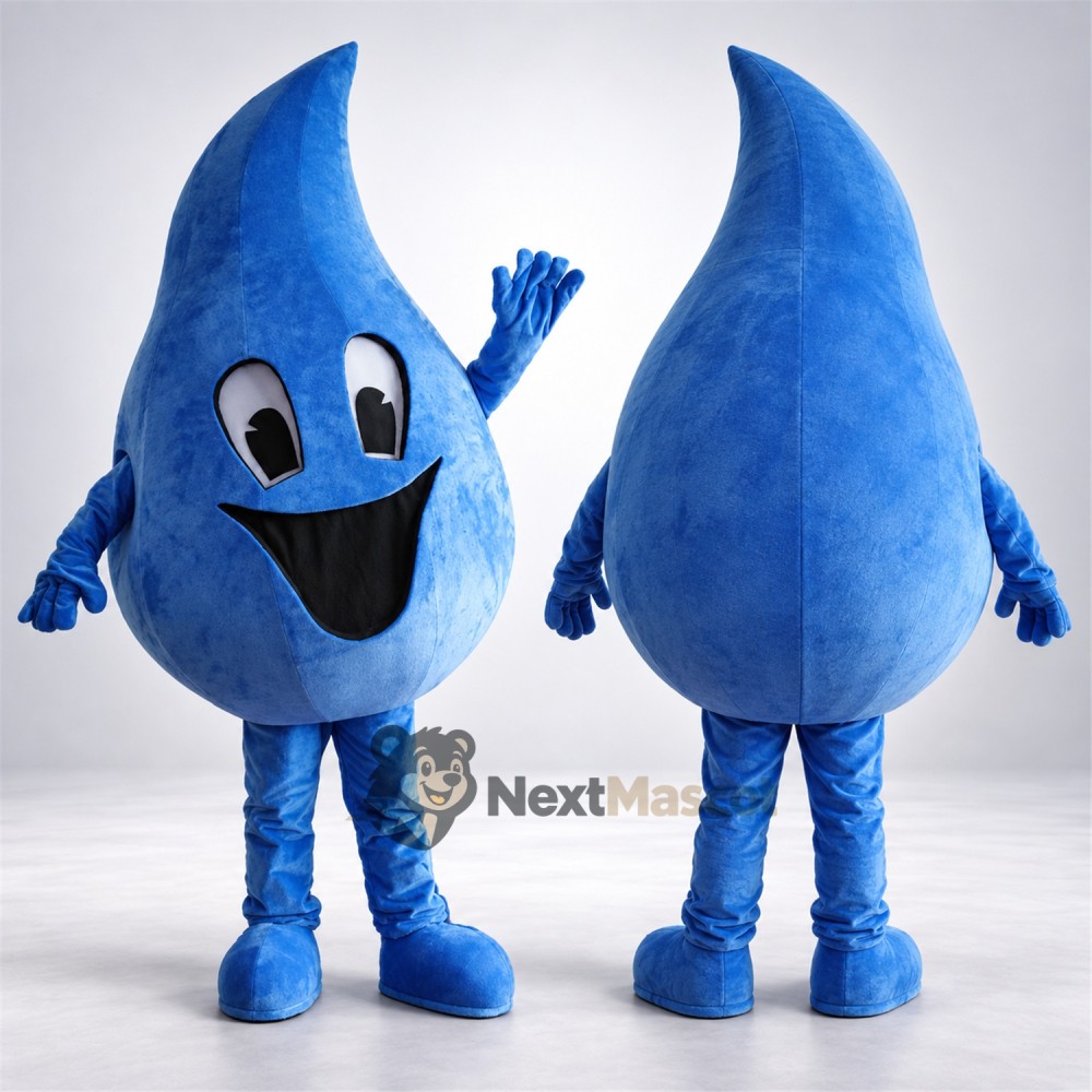 Water Drop Mascot Costume - Blue, Big Smile and Blue Shoes Water Drop Mascot Costume - Blue, Big Smile and Blue Shoes