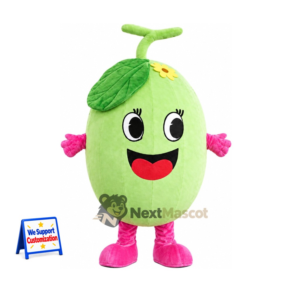 Melon Mascot Costume - Green, Pink Gloves and Shoes Melon Mascot Costume - Green, Pink Gloves and Shoes