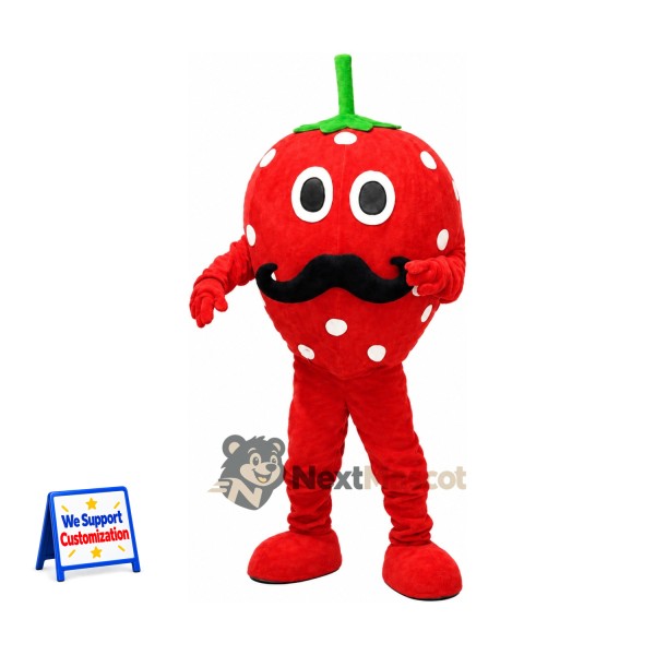 Strawberry Mascot Costume - Mustache and White Seeds
