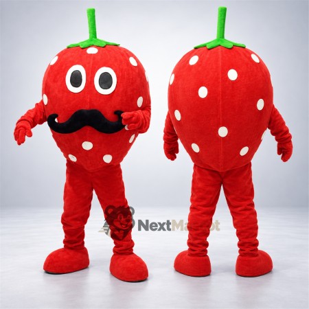 Strawberry Mascot Costume - Mustache and White Seeds Strawberry Mascot Costume - Mustache and White Seeds