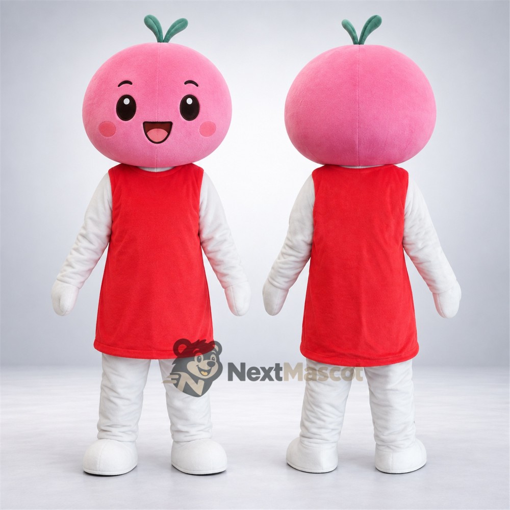 Fruit Head Character Mascot Costume - Pink, Red Dress Fruit Head Character Mascot Costume - Pink, Red Dress