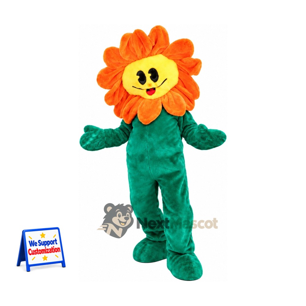Flower Mascot Costume - Orange, Green Body Flower Mascot Costume - Orange, Green Body
