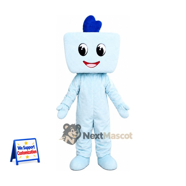 Square Head Character Mascot Costume - White