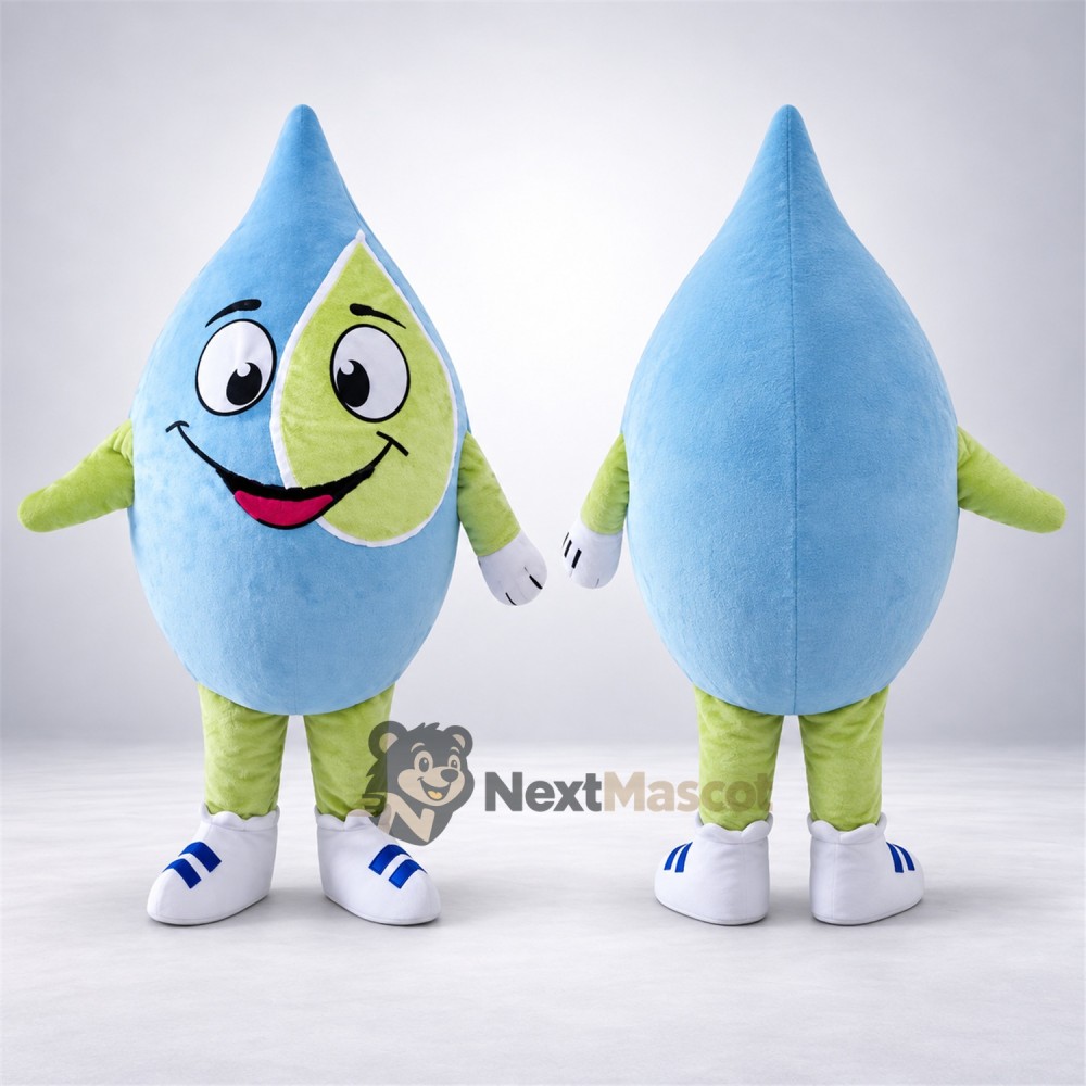 Water Drop Mascot Costume - Blue and Green for Parades Water Drop Mascot Costume - Blue and Green for Parades