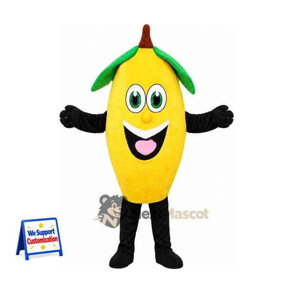 Mango Mascot Costume - Yellow, Black Arms and Legs