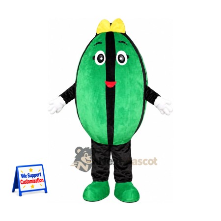 Watermelon Mascot Costume - Yellow Bow for Food Festivals Watermelon Mascot Costume - Yellow Bow for Food Festivals