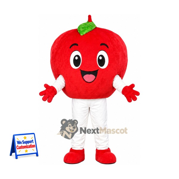 Apple Mascot Costume - Red, White Pants and Open Smile