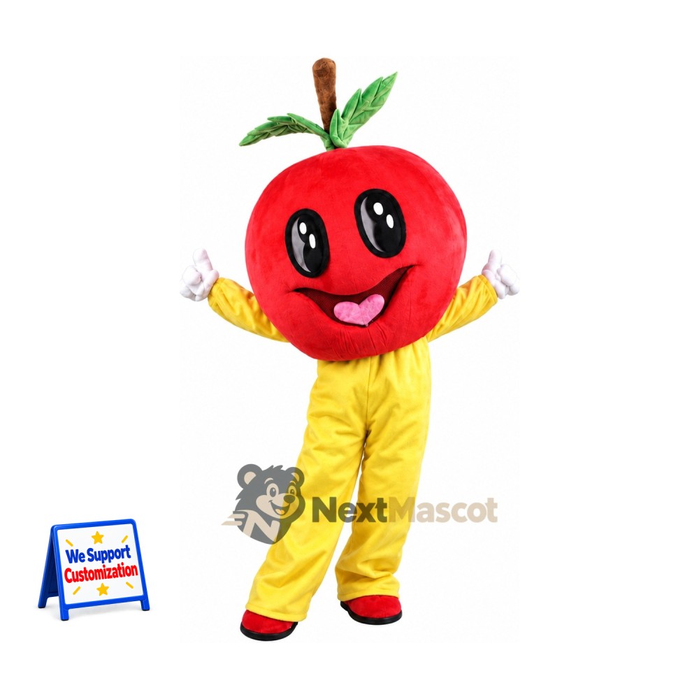 Apple Head Character Mascot Costume - Red, Yellow Outfit Apple Head Character Mascot Costume - Red, Yellow Outfit
