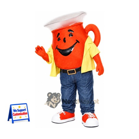 Mug Mascot Costume - Orange, Yellow Shirt and Jeans