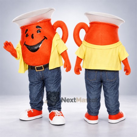 Mug Mascot Costume - Orange, Yellow Shirt and Jeans
