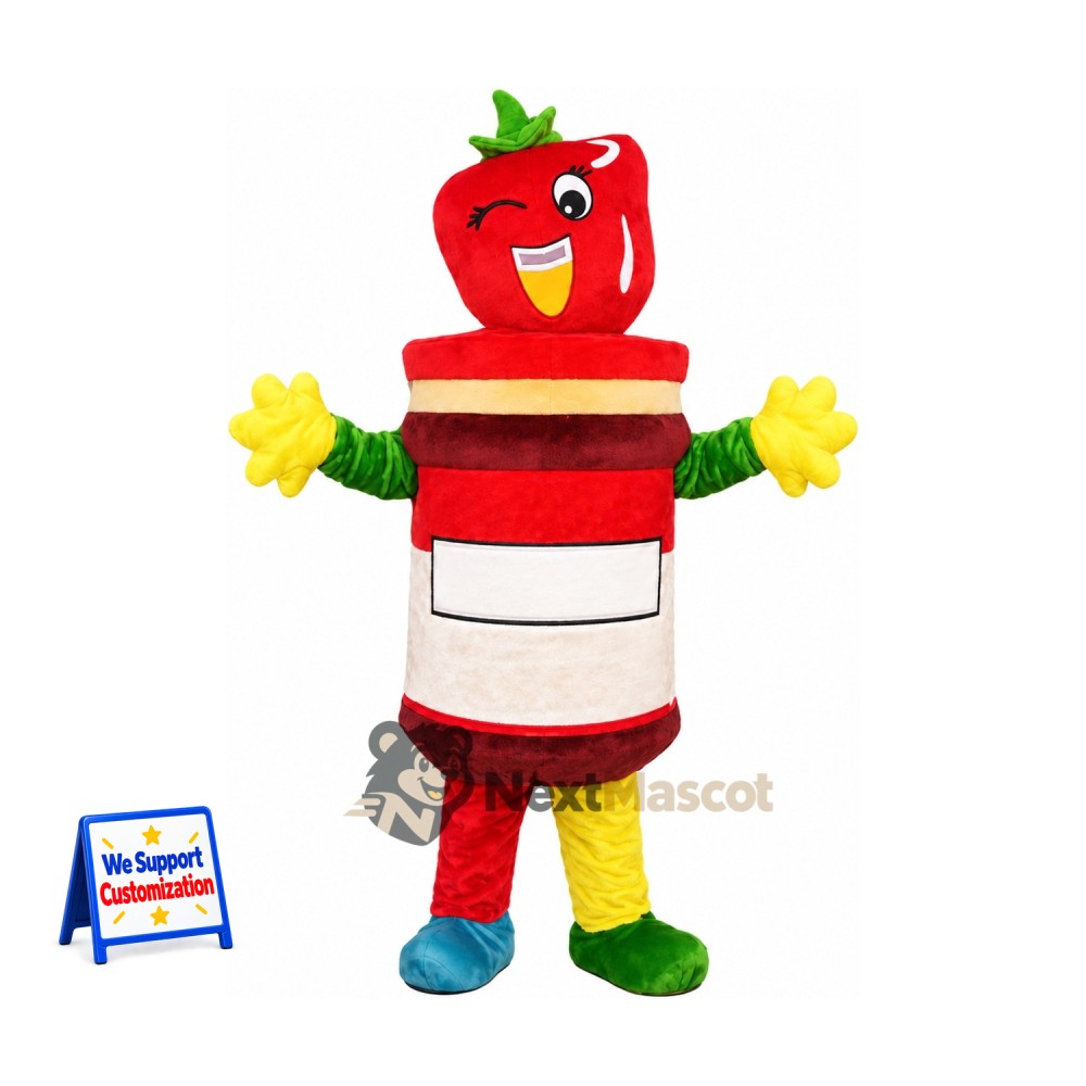 Strawberry Jam Jar Mascot Costume for Food Festivals Strawberry Jam Jar Mascot Costume for Food Festivals