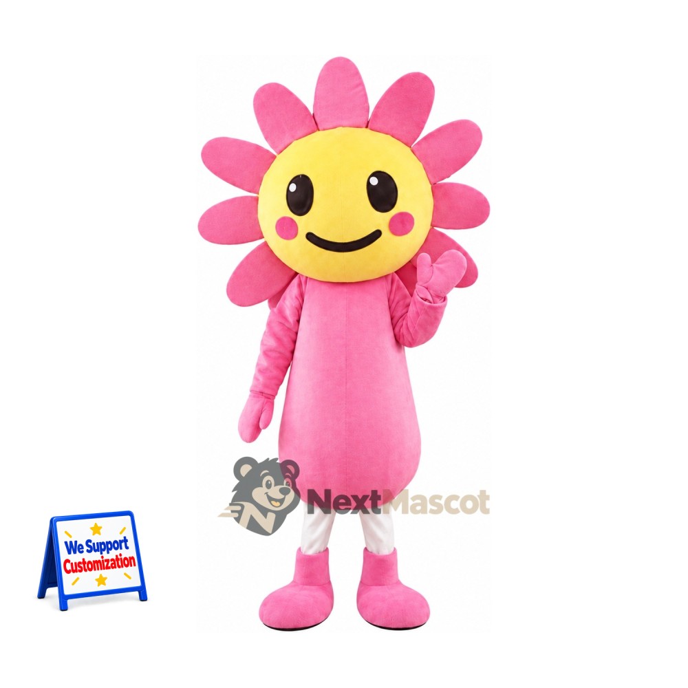 Flower Mascot Costume - Pink, Yellow Face and White Pants Flower Mascot Costume - Pink, Yellow Face and White Pants