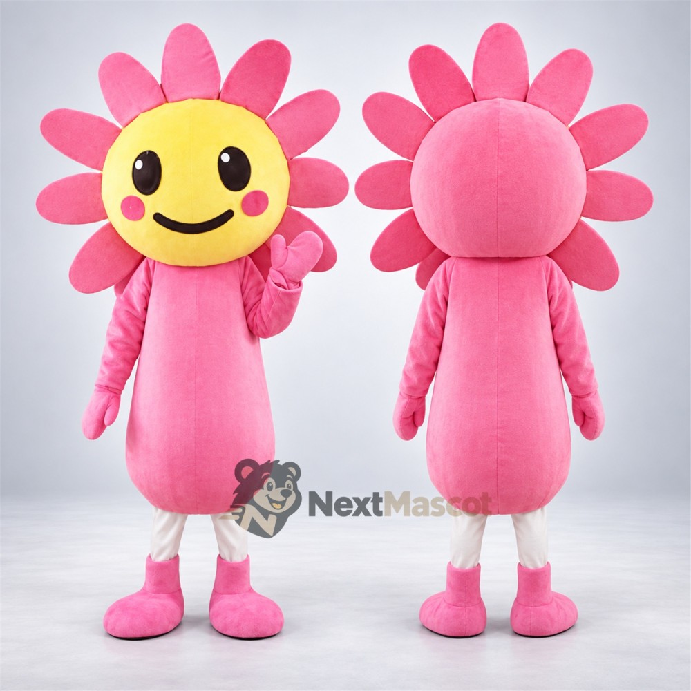 Flower Mascot Costume - Pink, Yellow Face and White Pants Flower Mascot Costume - Pink, Yellow Face and White Pants