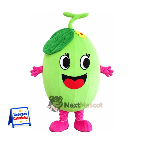 Melon Mascot Costume - Green, Pink Gloves and Shoes for Food Festivals
