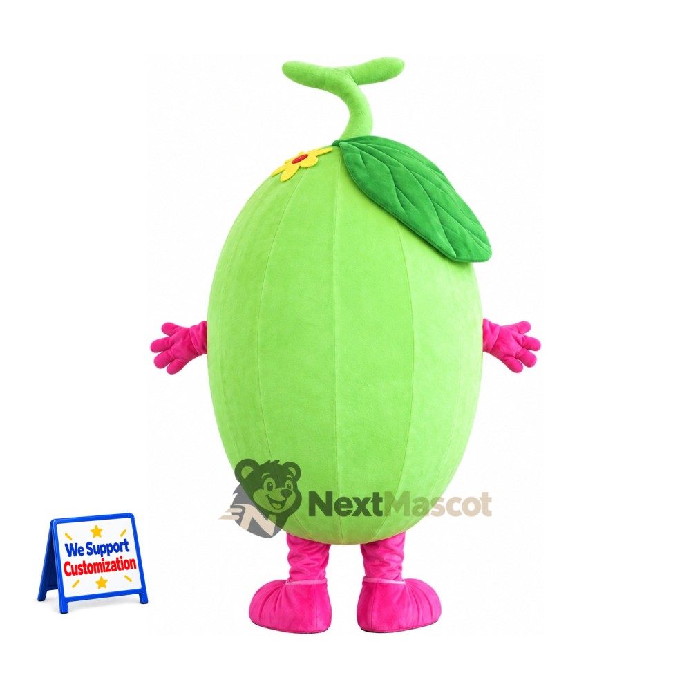 Melon Mascot Costume - Green, Pink Gloves and Shoes for Food Festivals Melon Mascot Costume - Green, Pink Gloves and Shoes for Food Festivals