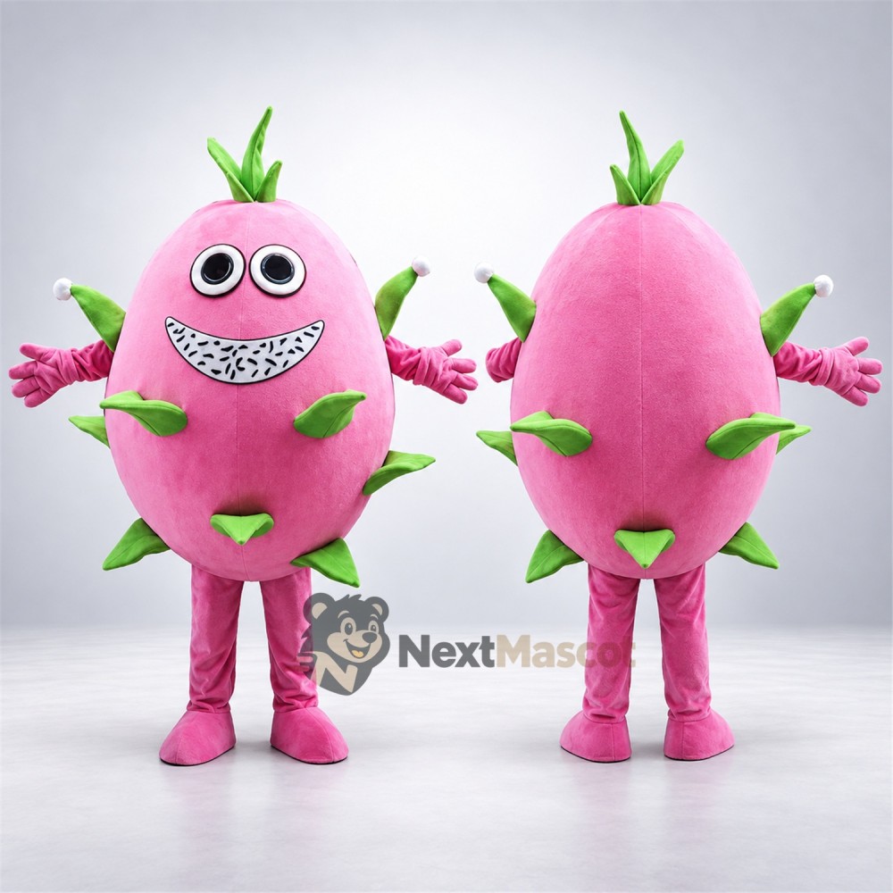 Dragon Fruit Mascot Costume - Pink, Wide Grin Dragon Fruit Mascot Costume - Pink, Wide Grin