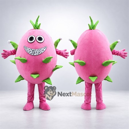 Dragon Fruit Mascot Costume - Pink, Wide Grin Dragon Fruit Mascot Costume - Pink, Wide Grin