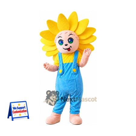 Sunflower Mascot Costume - Blue Overalls Sunflower Mascot Costume - Blue Overalls