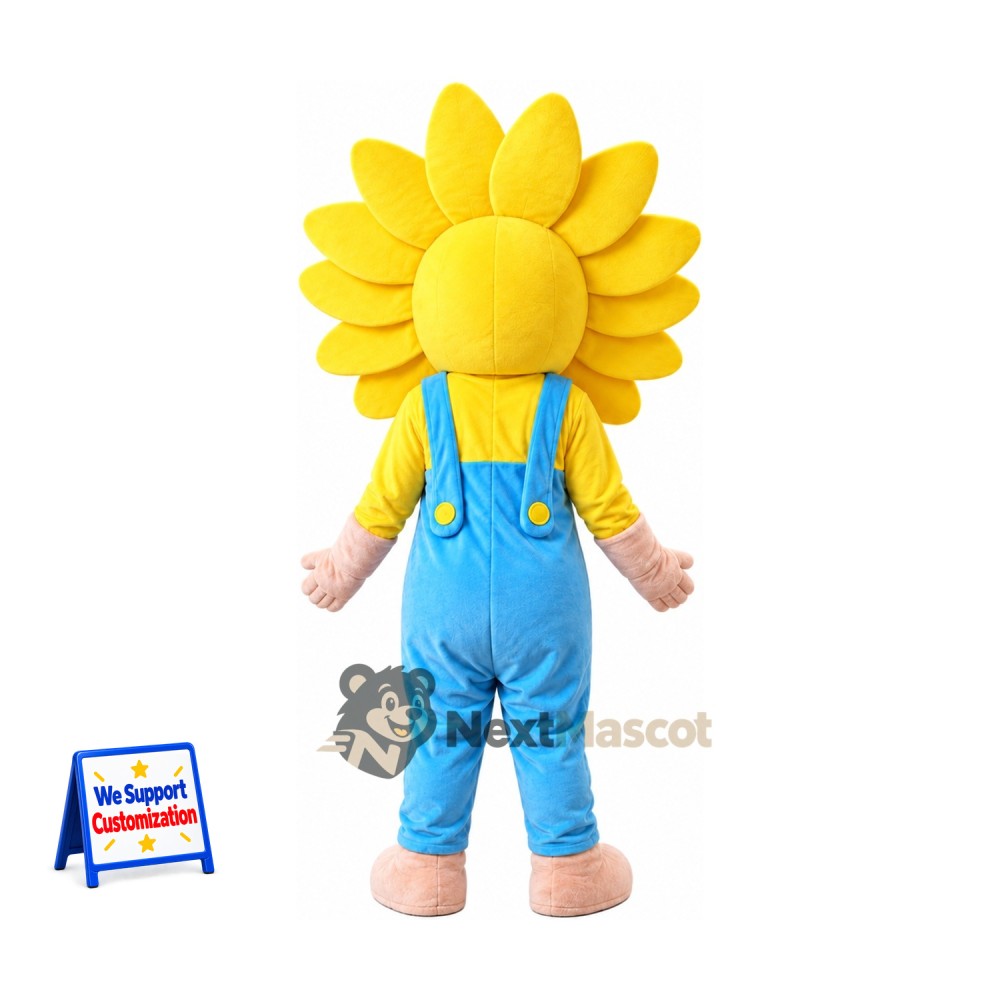 Sunflower Mascot Costume - Blue Overalls Sunflower Mascot Costume - Blue Overalls