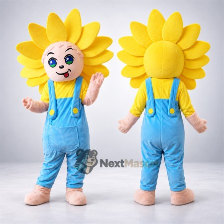 Sunflower Mascot Costume - Blue Overalls Sunflower Mascot Costume - Blue Overalls