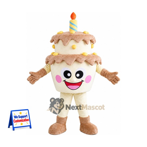Birthday Cake Mascot Costume - Candle and Pink Smile