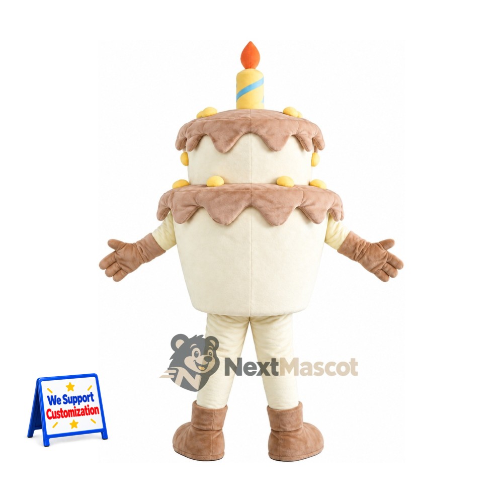 Birthday Cake Mascot Costume - Candle and Pink Smile Birthday Cake Mascot Costume - Candle and Pink Smile