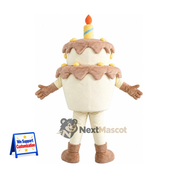 Birthday Cake Mascot Costume - Candle and Pink Smile Birthday Cake Mascot Costume - Candle and Pink Smile