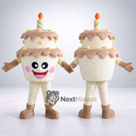 Birthday Cake Mascot Costume - Candle and Pink Smile Birthday Cake Mascot Costume - Candle and Pink Smile