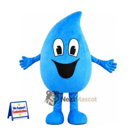 Water Drop Mascot Costume - Blue, Wide Smile Water Drop Mascot Costume - Blue, Wide Smile