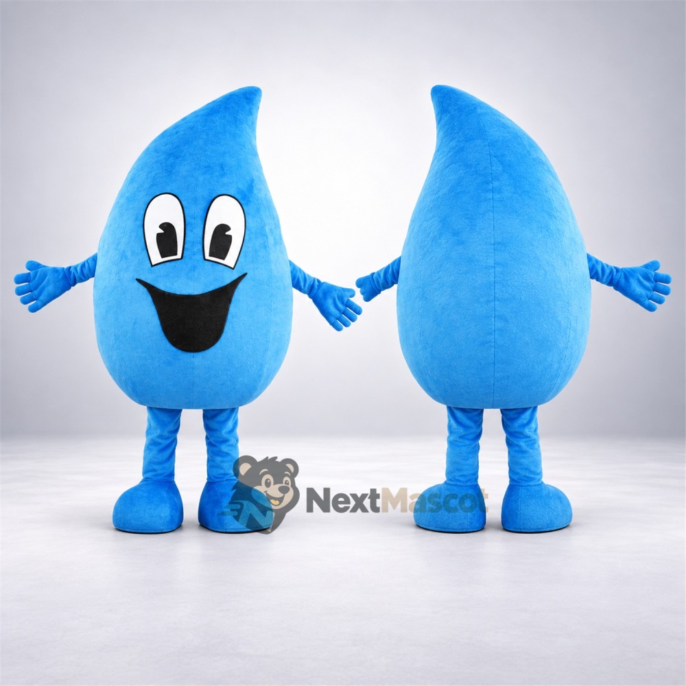 Water Drop Mascot Costume - Blue, Wide Smile Water Drop Mascot Costume - Blue, Wide Smile
