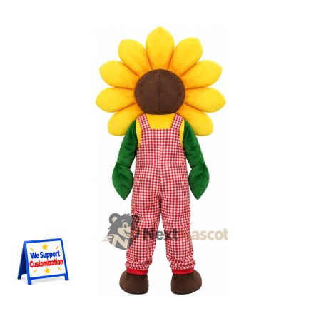 Sunflower Mascot Costume - Red Checkered Overalls Sunflower Mascot Costume - Red Checkered Overalls