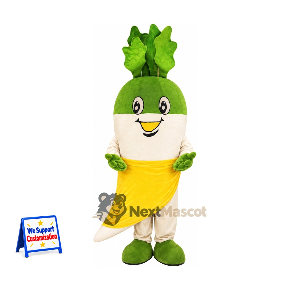 Radish Mascot Costume - White, Yellow Wrap