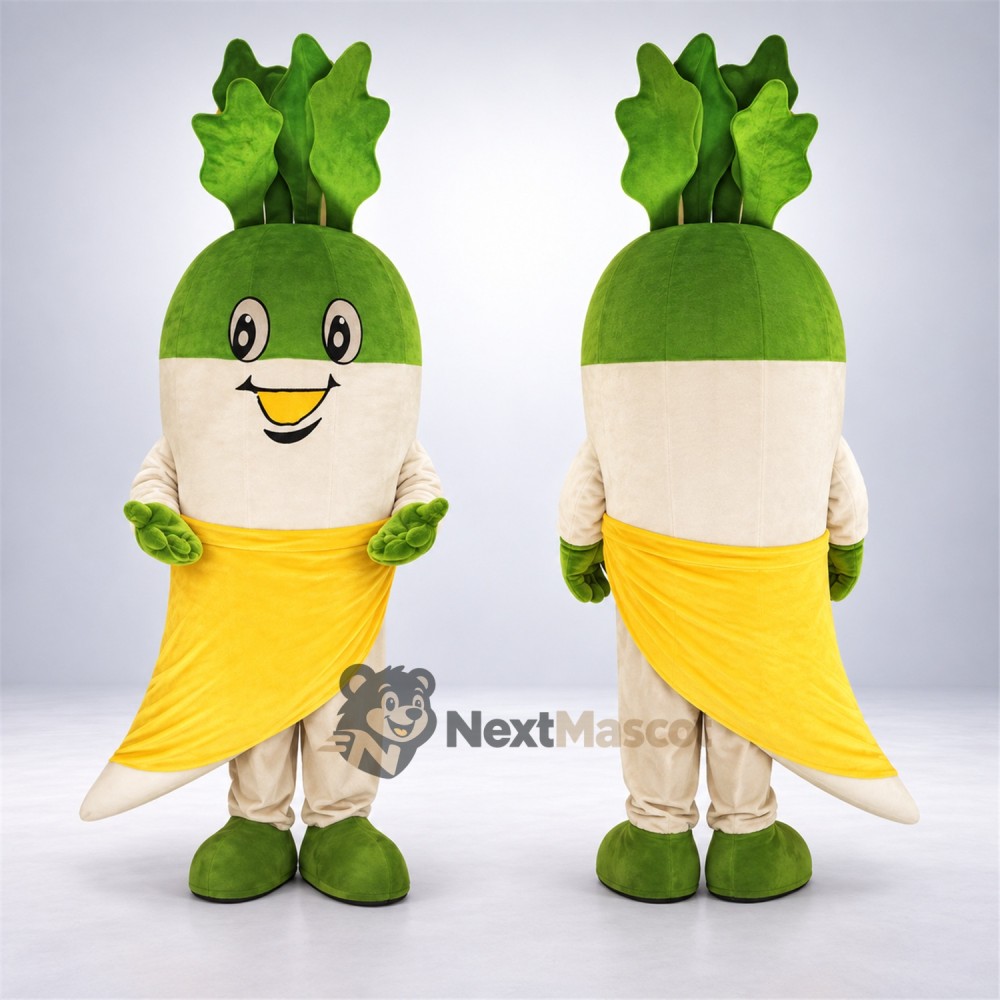 Radish Mascot Costume - White, Yellow Wrap