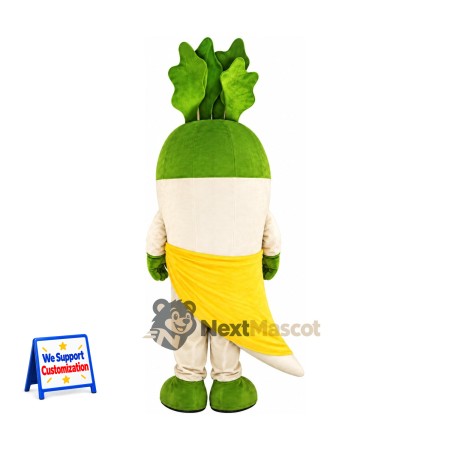 Radish Mascot Costume - White, Yellow Wrap