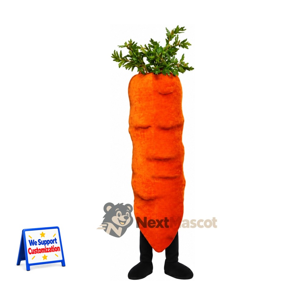 Carrot Mascot Costume - Leafy Green Top and Black Legs
