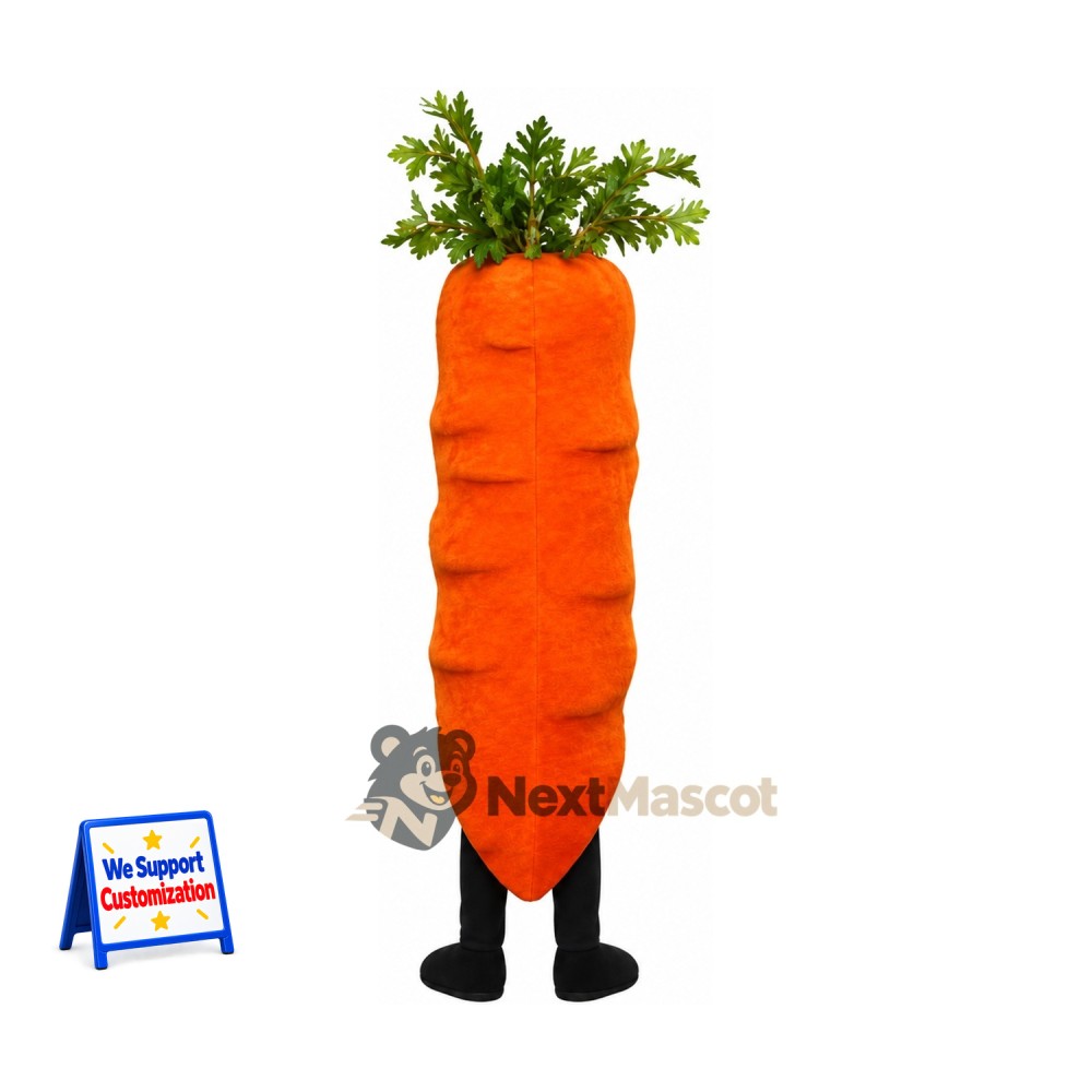 Carrot Mascot Costume - Leafy Green Top and Black Legs