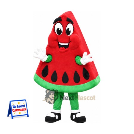 Watermelon Slice Mascot Costume - Green Legs and Black Seeds for Food Festivals Watermelon Slice Mascot Costume - Green Legs and Black Seeds for Food Festivals