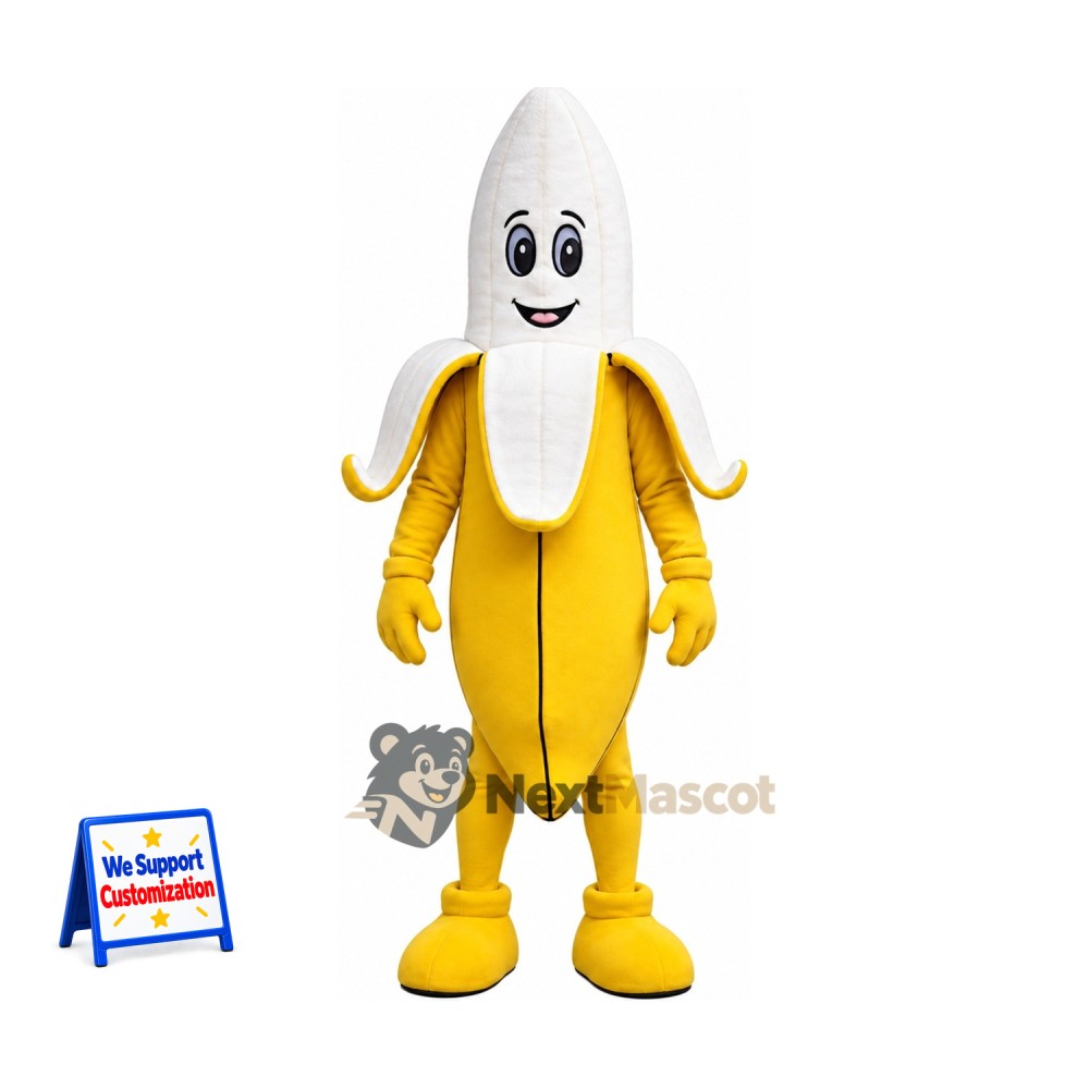 Peeled Banana Mascot Costume - White Face Peeled Banana Mascot Costume - White Face