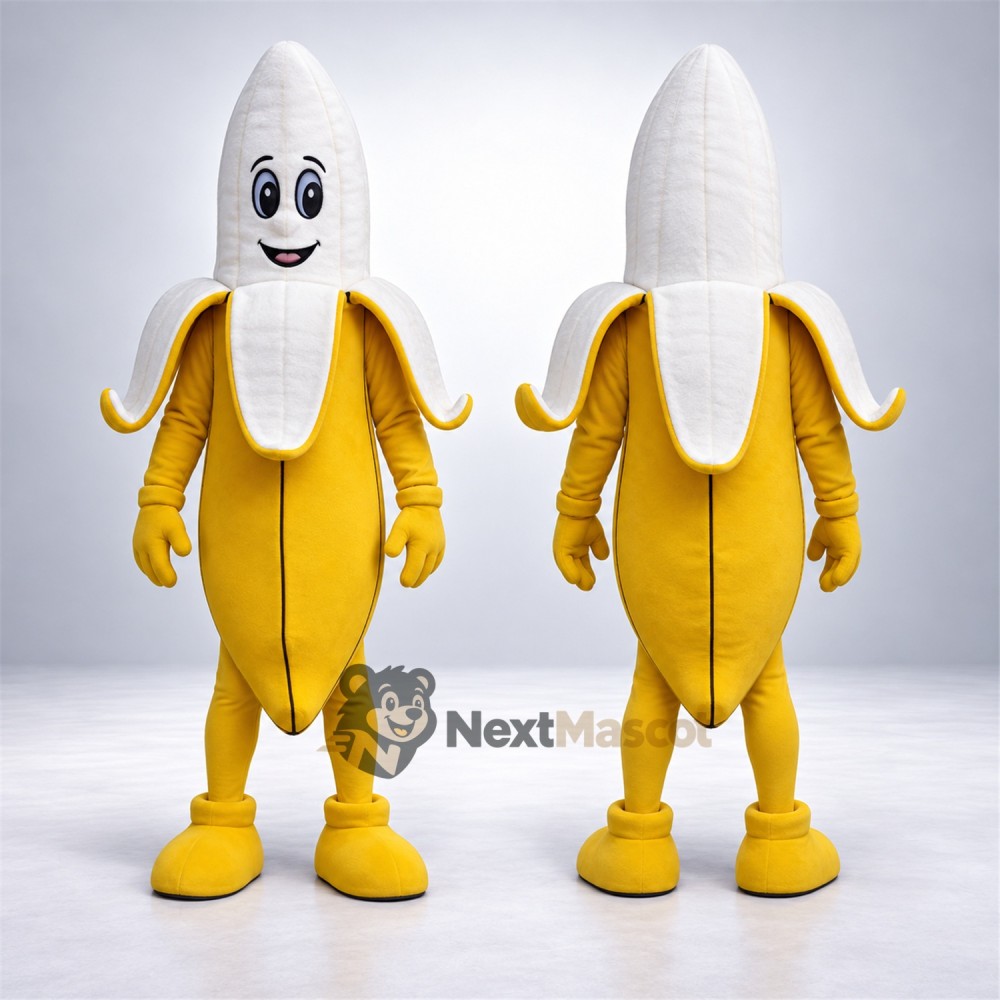 Peeled Banana Mascot Costume - White Face Peeled Banana Mascot Costume - White Face