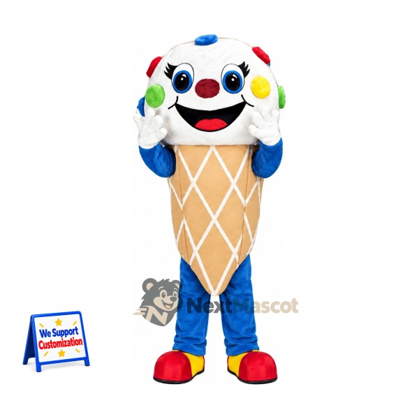 Ice Cream Cone Mascot Costume - Colorful Spots and Red Shoes