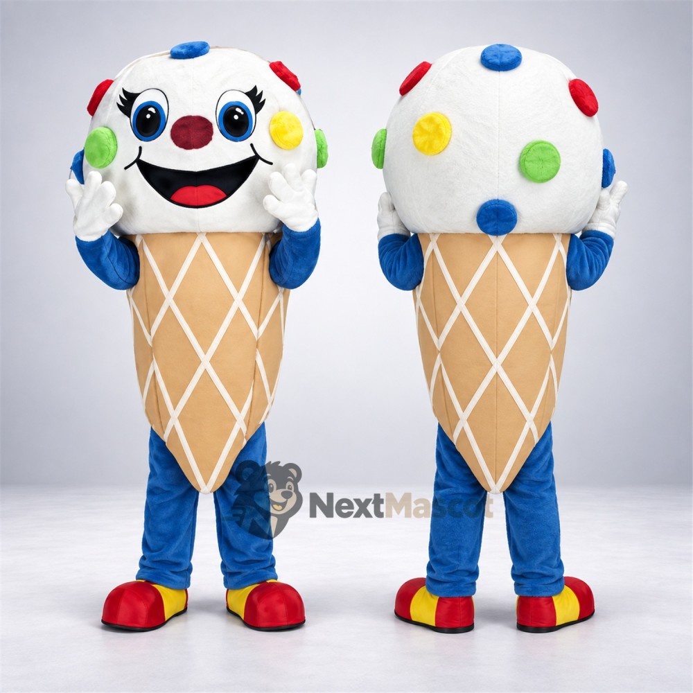 Ice Cream Cone Mascot Costume - Colorful Spots and Red Shoes Ice Cream Cone Mascot Costume - Colorful Spots and Red Shoes
