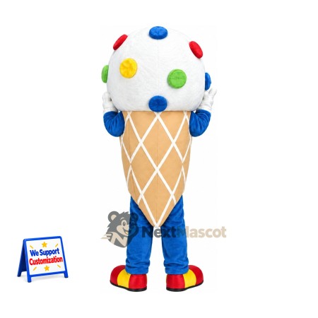 Ice Cream Cone Mascot Costume - Colorful Spots and Red Shoes Ice Cream Cone Mascot Costume - Colorful Spots and Red Shoes
