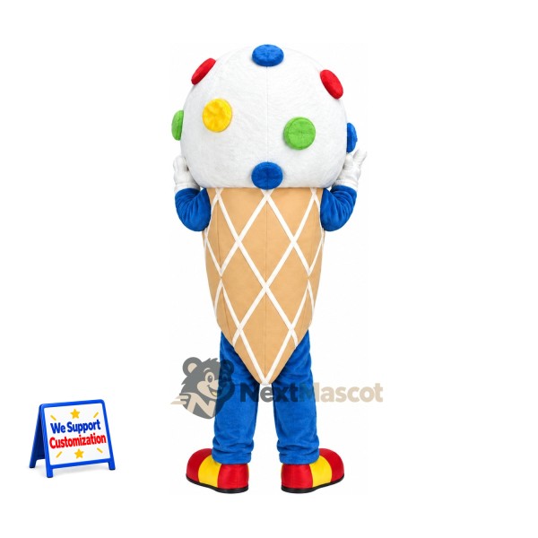 Ice Cream Cone Mascot Costume - Colorful Spots and Red Shoes Ice Cream Cone Mascot Costume - Colorful Spots and Red Shoes