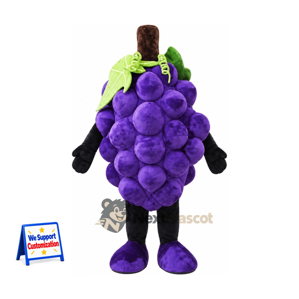 Grapes Mascot Costume - Purple, Black Arms and Legs for Food Festivals Grapes Mascot Costume - Purple, Black Arms and Legs for Food Festivals