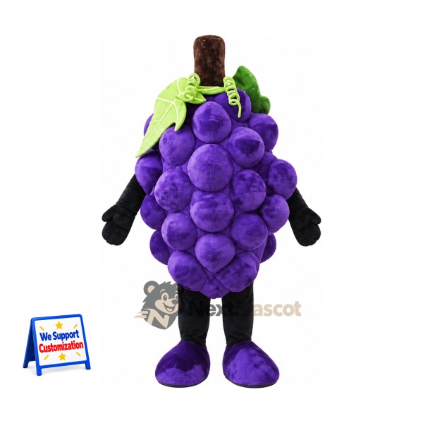 Grapes Mascot Costume - Purple, Black Arms and Legs for Food Festivals