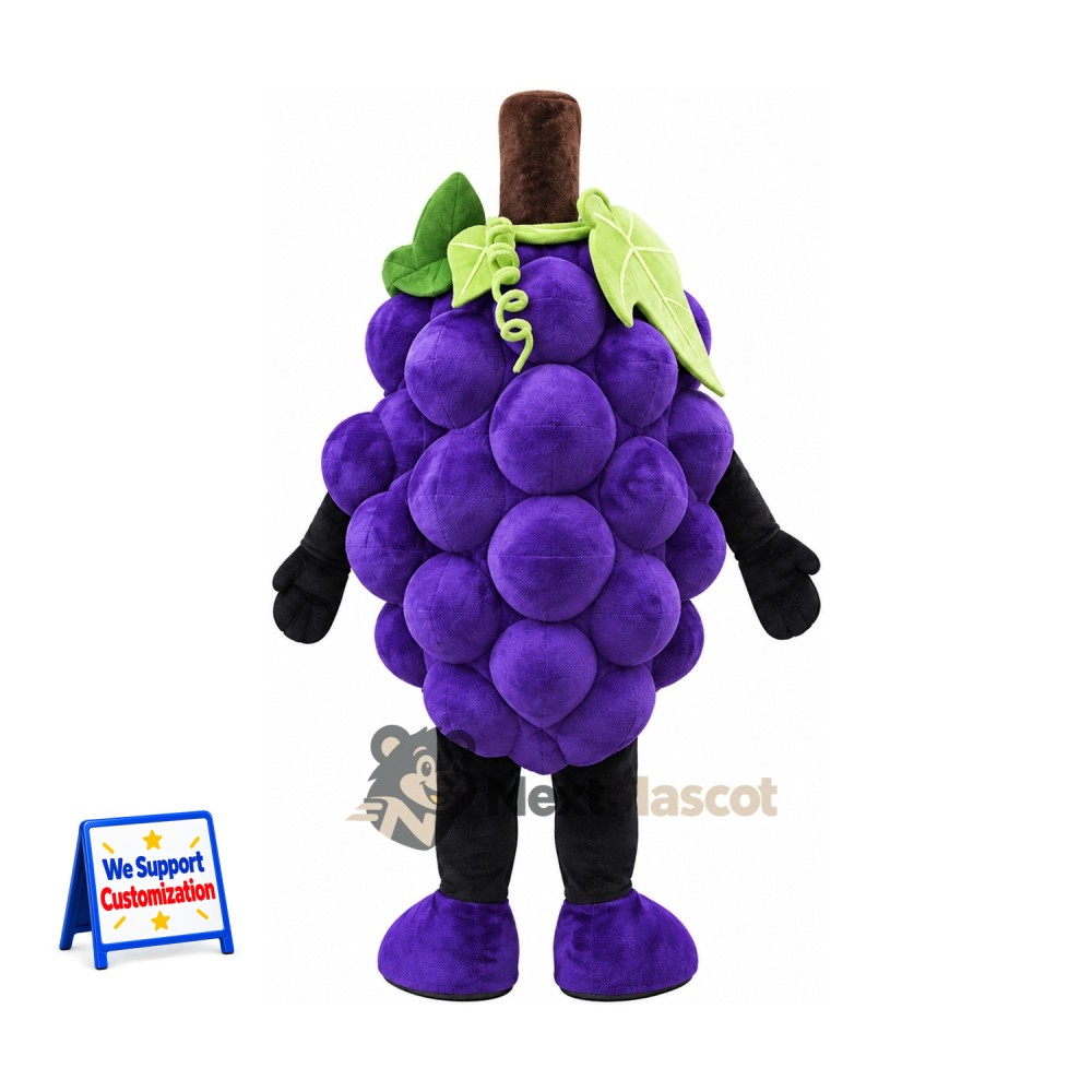 Grapes Mascot Costume - Purple, Black Arms and Legs for Food Festivals Grapes Mascot Costume - Purple, Black Arms and Legs for Food Festivals