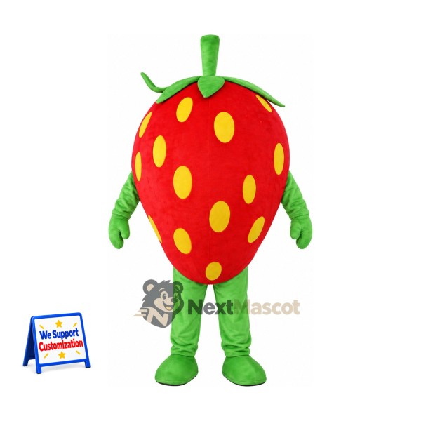 Strawberry Mascot Costume - Yellow Seeds and Green Legs for Food Festivals