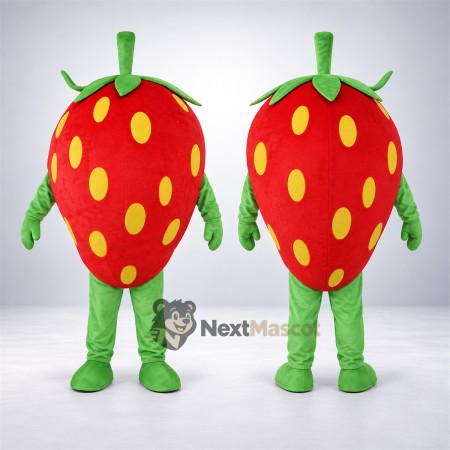 Strawberry Mascot Costume - Yellow Seeds and Green Legs for Food Festivals Strawberry Mascot Costume - Yellow Seeds and Green Legs for Food Festivals