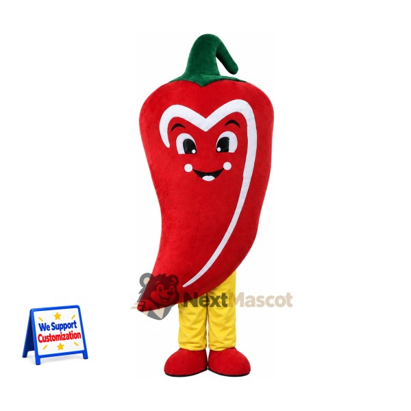 Chili Pepper Mascot Costume - Red, Yellow Legs for Food Fairs